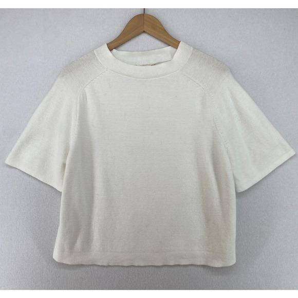 EILEEN FISHER Sweater S Organic Cotton Boxy Top Short Sleeve Pullover White - Picture 1 of 11